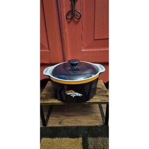 Broncos Covered Baking Dish Casserole Navy Orange 6" Deep  8" Wide Football EUC